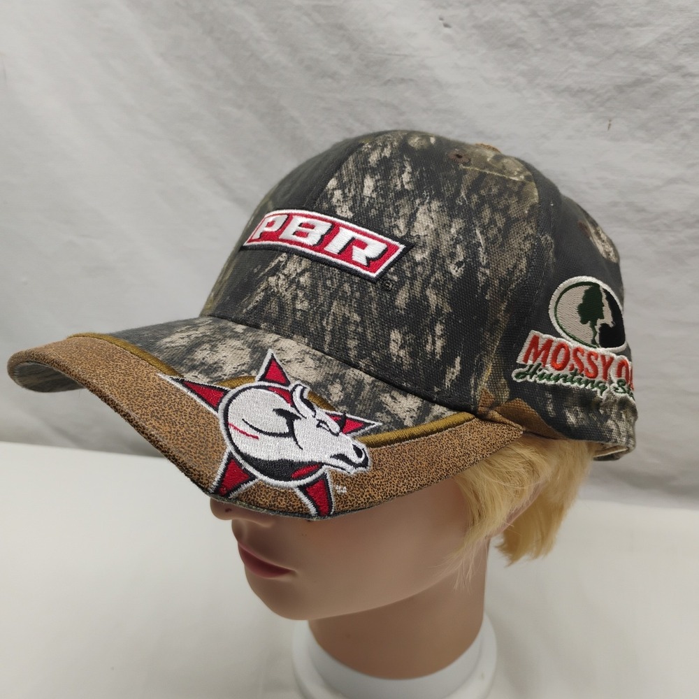 NWOT Vintage PBR Hat Strapback Camo Brown Mossy Oak‎ Hunting Staff Bull Riders